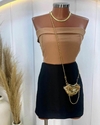 Conjunto Cropped Bege + Short Saia PRETO (Veste 38/40)