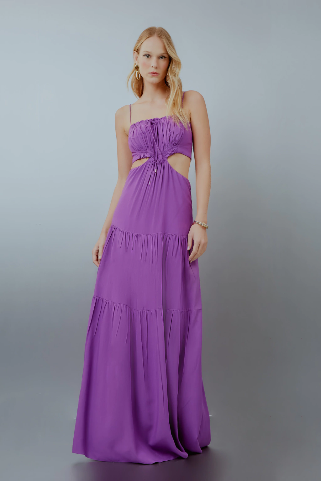 VESTIDO LONGO RECORTES FRANZIDO