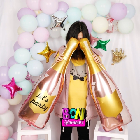 GLOBO BOTELLA DORADA Y ROSA GOLD LETS PARTY 80CM X1