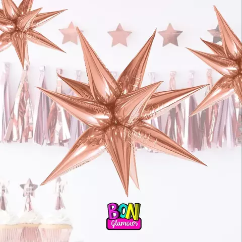GLOBO METALIZADO 40" 4D ESTRELLA GIGANTE 12 PICOS ROSA GOLD 100CM X1