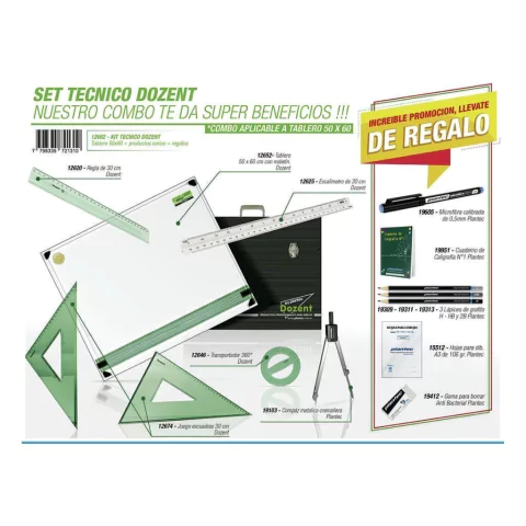 SET TABLERO DE DIBUJO DOZENT PLANTEC CON VALIJA 50 x 60cm