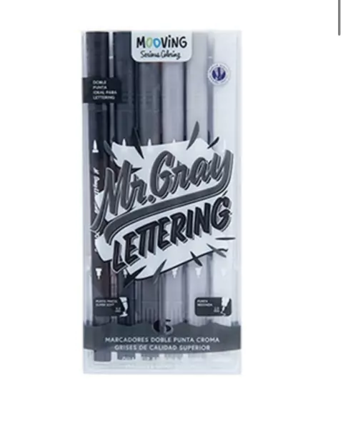 MOOVING MARCADORES DOBLE PUNTA TONOS GRISES X6