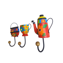 Kit 3 Cabideiros Porta Pano de Prato Cozinha Panela, Bule e Xícara Vermelho - comprar online