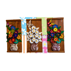 Kit 3 Quadros Vaso de Flores e Borboletas 22x44cm - comprar online