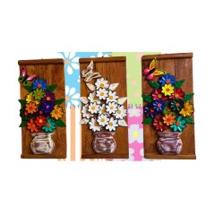 Kit 3 Quadros Vaso de Flores e Borboletas 22x44cm - comprar online