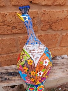 Pavão Rústico Azul Unid Escultura em Madeira 65cm - Porão da Arte - Lécio e Alcinéia