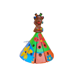 Boneca Luminária em Madeira 40cm Saia Patchwork