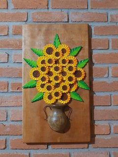 Quadro Girassol em Madeira 70x40cm