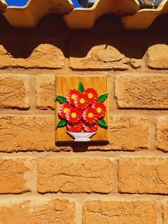 KIT 3 QUADROS FLORES VERMELHAS MADEIRA 20X25CM - comprar online
