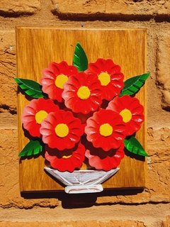 KIT 3 QUADROS FLORES VERMELHAS MADEIRA 20X25CM - loja online