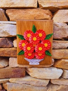 KIT 3 QUADROS FLORES VERMELHAS MADEIRA 20X25CM