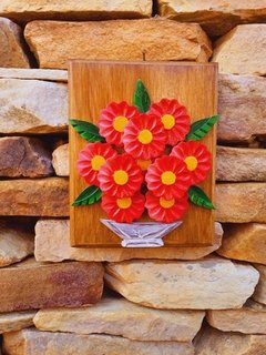 KIT 3 QUADROS FLORES VERMELHAS MADEIRA 20X25CM - comprar online