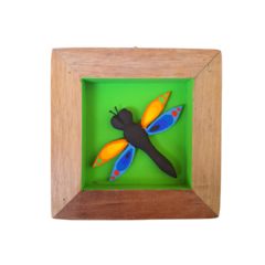 Quadro de Libélula 17x17cm Verde Médio