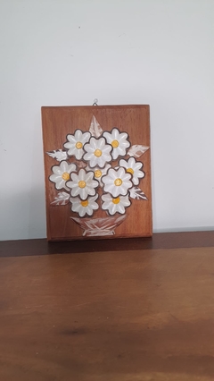 Kit 3 Quadros Flores Brancas Madeira 20X25cm - comprar online
