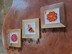 Kit 3 Porta-chaves Quadro de Borboleta e Flores 3 ganchos - comprar online