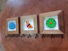 Kit 3 Porta-chaves Quadro de Borboleta e Flores 3 ganchos - comprar online