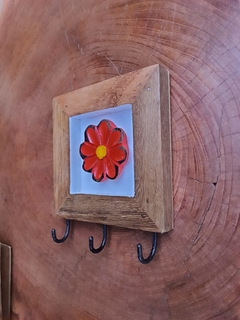 Imagem do Porta-chaves Quadro de Flor 3 ganchos
