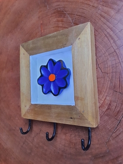 Porta-chaves Quadro de Flor 3 ganchos - Porão da Arte - Lécio e Alcinéia