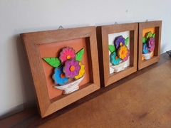 Kit 3 Quadros Flores 22x22cm fundo Branco - comprar online