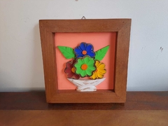 Quadro Flores 22x22cm fundo colorido