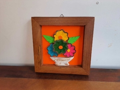 Quadro Flores 22x22cm fundo colorido - loja online