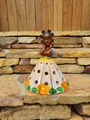 Boneca Luminária em Madeira 30CM Tererê Saia Pátina com Flor