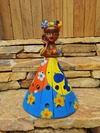 Boneca Luminária em Madeira 40cm Turbante e Saia em Patchwork