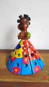 Boneca Luminária em Madeira 30cm Tererê Saia Patchwork