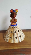 Boneca Luminária em Madeira 30cm Turbante Colorido Saia em Pátina