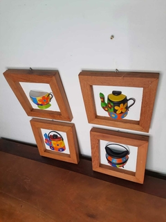 KIT 4 Quadros Cozinha 20X20CM - Porão da Arte - Lécio e Alcinéia