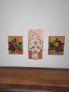 Kit 3 Quadros Flores Coloridas e Branco 1 Grande 2 Pequenos