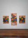 Kit 3 Quadros Flores Coloridas 1 Grande 2 Pequenos
