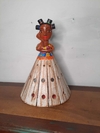 Boneca Arandela 40cm em Madeira Cabelo Tererê Pátina Branca com Laranja