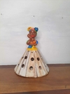 Boneca Luminária em Madeira 30cm Turbante Colorido Saia em Pátina