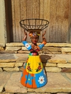 Boneca Fruteira 50cm Turbante Avental Amarelo em Madeira Cesta na Cabeça