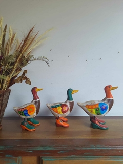 Kit 3 Patos em Madeira Pata de Sapato Verde, Vinho e Laranja