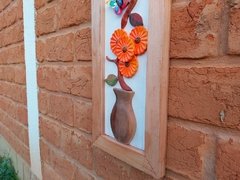 Quadro 30x90 cm vaso com galhos de flores e borboleta fundo branco