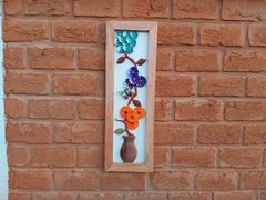 Imagem do Quadro 30x90 cm vaso com galhos de flores e borboleta fundo branco