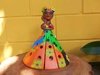 Boneca Luminária em Madeira 30cm Turbante Saia Colorido