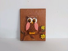 Quadro Coruja no Galho de Flores P Rosê