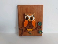 Quadro Coruja no Galho de Flores P Laranja
