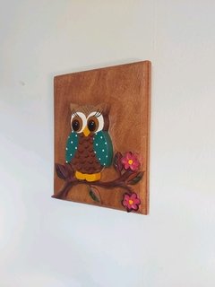 Quadro Coruja no Galho de Flores P Azul Petróleo  na internet