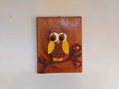 Quadro Coruja no Galho de Flores P Amarelo