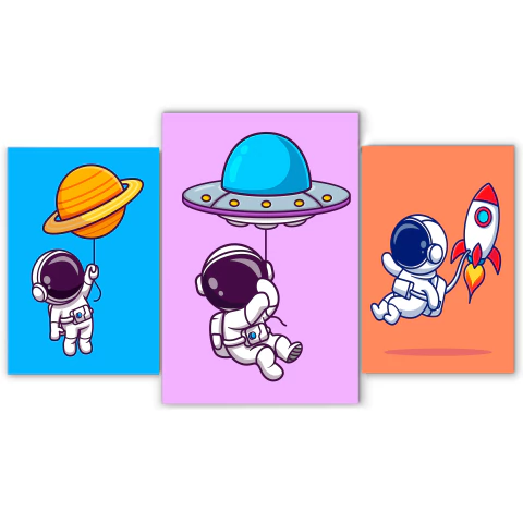 Tríptico escalonado Astronautas y Universo 9 - comprar online