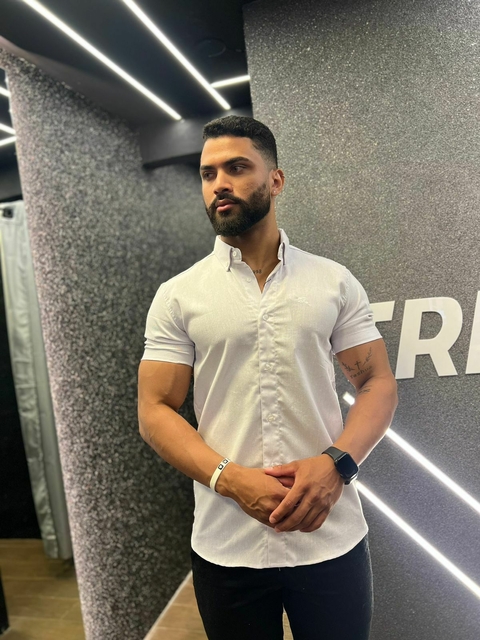 CAMISA ALL BLACK LINHO M/C COLARINHO MINI BRANCO