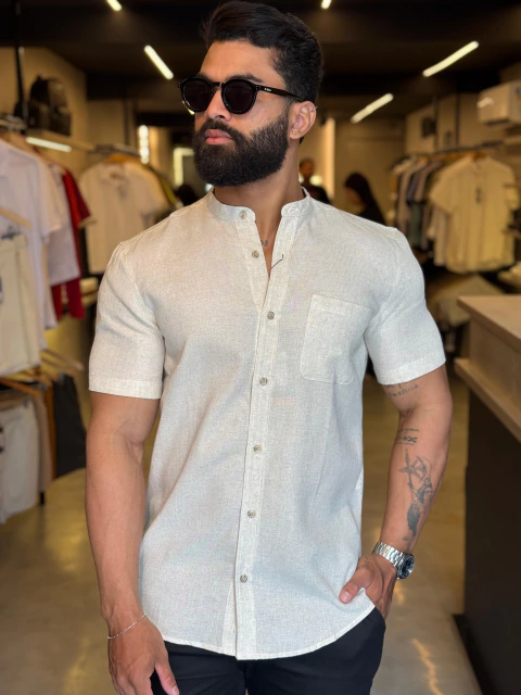 CAMISA MIOCHE M/C BELGICA LINHO 3703 AREIA - comprar online