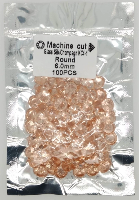 Vidro Lapidado - Redondo 6.00 mm - Cor Morganite/Champagne - Pacote 100 pcs