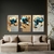 Trio de Quadros Decorativos Flores Azul com Dourado - Moldura Maringá - Quadros Decorativos
