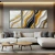 Trio de Quadros Elegância Fluida em Preto, Branco e Ouro Autoral - Moldura Maringá - Quadros Decorativos