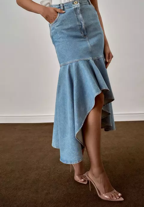 SAIA MIDI JEANS ASSIMETRICA LOFT - comprar online